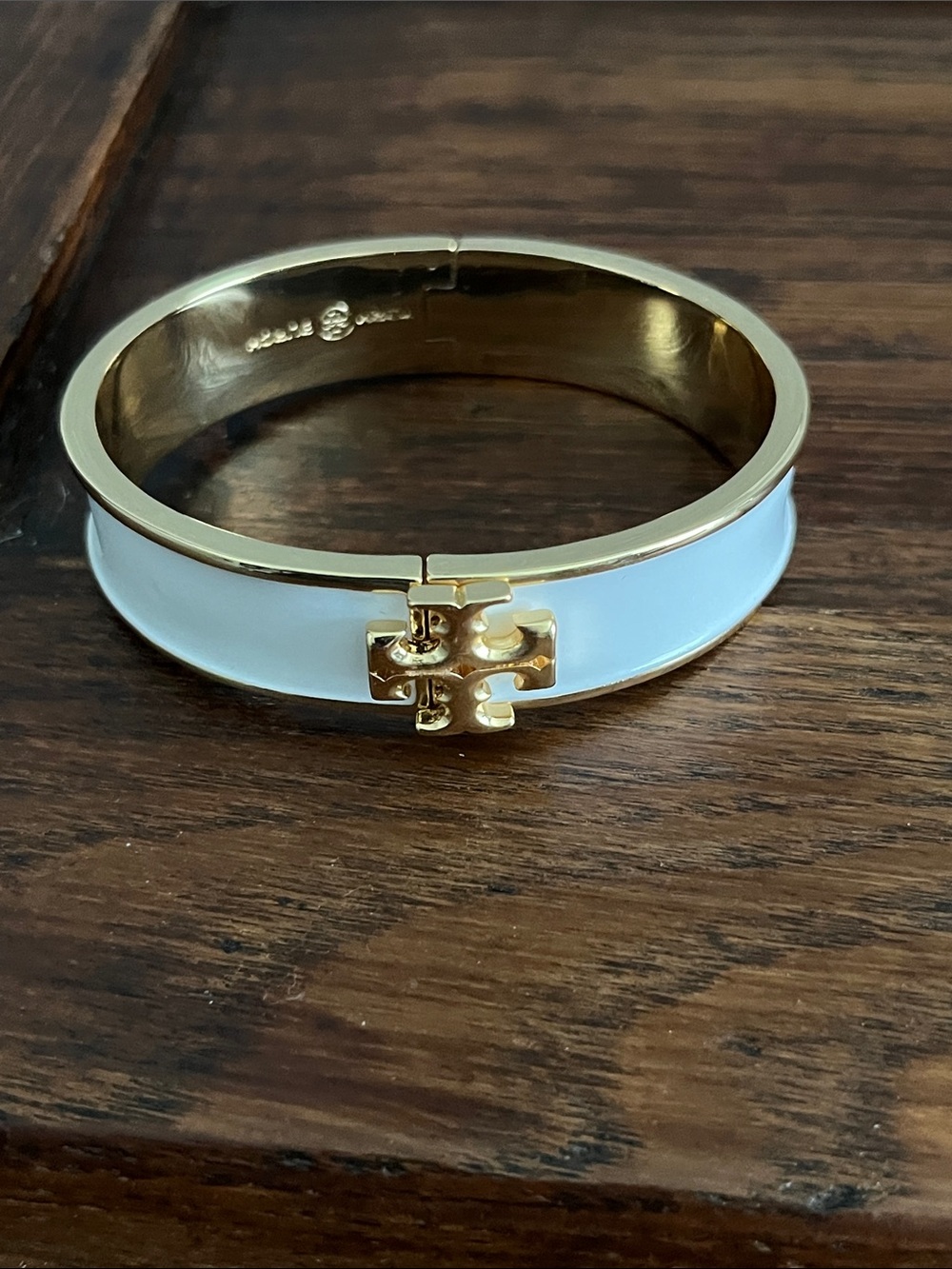 Tory Burch Gold-Tone Bracelet with White Enamel Logo Detail
